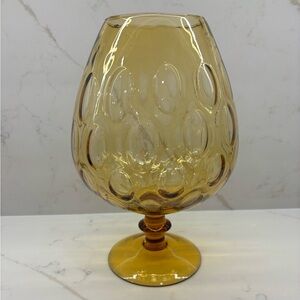 Vintage Empoli Italy Amber Art Glass Optic Dot Coin Large Snifter Vase MCM 1970s